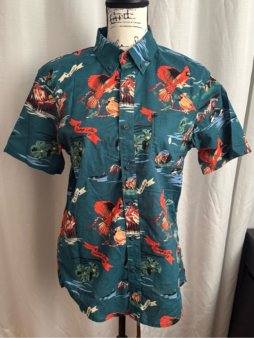 Camp Life Teal Tropical Print Short Sleeve Shirt- Eddie Bauer